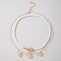 Fashion White Rice Beads Disc Multilayer Necklace main image 6