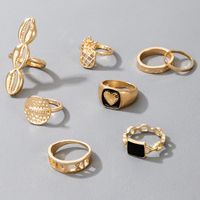 Fashion Exaggerated Black Oil Dripping Love Pineapple Shell Geometric Ring 8-piece Set main image 4