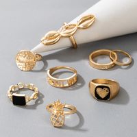 Fashion Exaggerated Black Oil Dripping Love Pineapple Shell Geometric Ring 8-piece Set main image 6