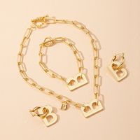 B Letter Necklace Bracelet Earrings Set main image 5