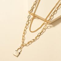 Double Layered Hip-hop Lock-shaped Necklace main image 1