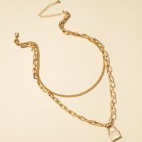 Double Layered Hip-hop Lock-shaped Necklace sku image 1