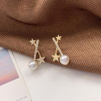 Cross Full Diamond Imitation Pearl Earrings main image 3