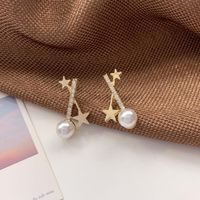 Cross Full Diamond Imitation Pearl Earrings sku image 1