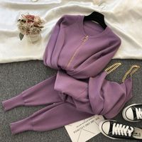 Women's Casual Solid Color Knitted Fabric Chain Pants Sets main image 2