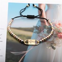 Simple 4mm Mixed Color Copper Beads Black Rope Chain Cross Adjustable Bracelet main image 4
