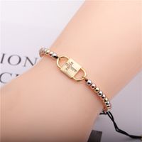 Simple 4mm Mixed Color Copper Beads Black Rope Chain Cross Adjustable Bracelet main image 6