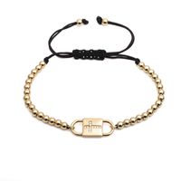 New Zircon Cross Copper Beads Black Rope Adjustable Bracelet sku image 1