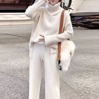 New Loose Simple Wide Leg Pants Two-piece Knitted Suit main image 7
