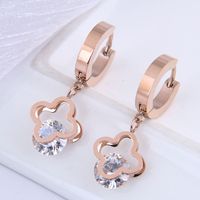 Fashion Titanium Steel Simple Four-leaf Zircon Earrings main image 1