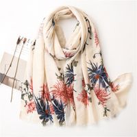 New Cotton Linen Flower Silk Long Scarf sku image 1