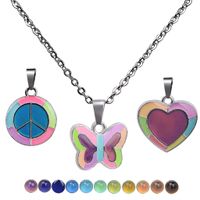Fluorescent Luminous Butterfly Heart Pendant Color Changing Necklace main image 1