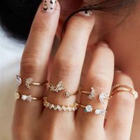 Creative Simple Exaggerated Diamond Butterfly Flower 7-piece Open Joint Ring main image 1