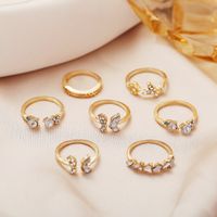 Creative Simple Exaggerated Diamond Butterfly Flower 7-piece Open Joint Ring main image 3