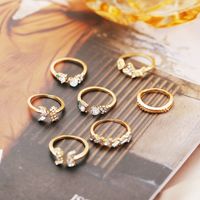 Creative Simple Exaggerated Diamond Butterfly Flower 7-piece Open Joint Ring main image 4