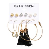 Retro Star Moon Tassel Earrings 6 Pairs Set sku image 3