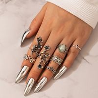 New Retro Fashion Flower Diamond Elephant Ring 7-piece Set main image 2