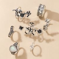 New Retro Fashion Flower Diamond Elephant Ring 7-piece Set main image 4