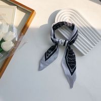 Plaid Silk Scarf Fashion Flower Printing Hair Band sku image 9
