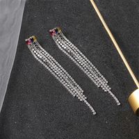 Electroplated Real Gold And Micro-inlaid Zircon Colored Diamonds Long Tassel Brass Earrings main image 3