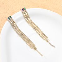 Electroplated Real Gold And Micro-inlaid Zircon Colored Diamonds Long Tassel Brass Earrings sku image 1