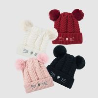 2021 New Baby Hat Autumn And Winter Cute Fleece Lined Warm Cartoon Fur Ball Woolen Cap Children Baby Knit Hat main image 3