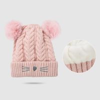 2021 New Baby Hat Autumn And Winter Cute Fleece Lined Warm Cartoon Fur Ball Woolen Cap Children Baby Knit Hat main image 5