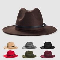 Cross-border Exclusively Retro Woolen Hats For Monochrome Belt Accessories Felt Hat Simple Big Brim Jazz Hat main image 1