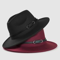 Cross-border Exclusively Retro Woolen Hats For Monochrome Belt Accessories Felt Hat Simple Big Brim Jazz Hat main image 5