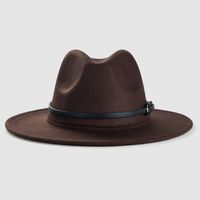 Cross-border Exclusively Retro Woolen Hats For Monochrome Belt Accessories Felt Hat Simple Big Brim Jazz Hat main image 4