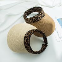 Wholesale Korean Sun Hat Small Leopard Print Straw Hat Empty Top Cap Summer Sunshade Beach Hat main image 3