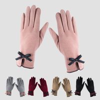 New Simple Bow Gloves Female Autumn And Winter Warm Points Finger Touch Screen Gloves main image 1