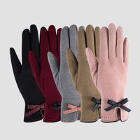 New Simple Bow Gloves Female Autumn And Winter Warm Points Finger Touch Screen Gloves main image 5