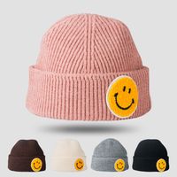 Korean Woolen Hat Autumn And Winter Warmth Big Smiley Face Dome Solid Color Cartoon Smiley Thick Knitted Hat main image 2
