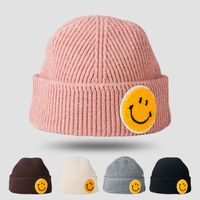 Sombrero De Lana Coreano Calor De Otoño E Invierno Gran Cara Sonriente Cúpula Color Sólido Dibujos Animados Smiley Gorro De Punto Grueso main image 2