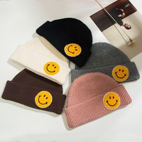 Korean Woolen Hat Autumn And Winter Warmth Big Smiley Face Dome Solid Color Cartoon Smiley Thick Knitted Hat main image 3