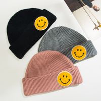 Korean Woolen Hat Autumn And Winter Warmth Big Smiley Face Dome Solid Color Cartoon Smiley Thick Knitted Hat main image 4