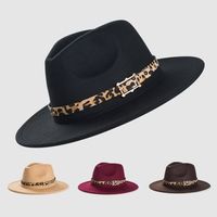 Cross-border British Retro Woolen Hats Leopard Print Leather Buckle Accessories Felt Hat Fashion Simple Big Brim Jazz Hat main image 1