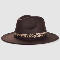 Cross-border British Retro Woolen Hats Leopard Print Leather Buckle Accessories Felt Hat Fashion Simple Big Brim Jazz Hat main image 5
