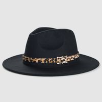 Cross-border British Retro Woolen Hats Leopard Print Leather Buckle Accessories Felt Hat Fashion Simple Big Brim Jazz Hat main image 4