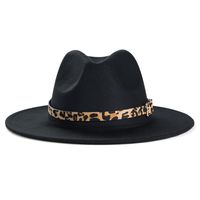 Cross-border British Retro Woolen Hats Leopard Print Leather Buckle Accessories Felt Hat Fashion Simple Big Brim Jazz Hat main image 2