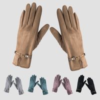 Plus Velvet Chain Gloves Female Autumn And Winter Warmth Riding Driving Solid Color Five-finger Gloves main image 1