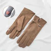Plus Velvet Chain Gloves Female Autumn And Winter Warmth Riding Driving Solid Color Five-finger Gloves main image 4