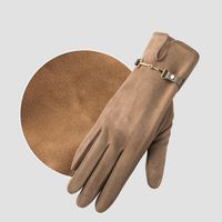 Plus Velvet Chain Gloves Female Autumn And Winter Warmth Riding Driving Solid Color Five-finger Gloves main image 5