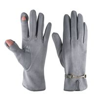 Plus Velvet Chain Gloves Female Autumn And Winter Warmth Riding Driving Solid Color Five-finger Gloves main image 6