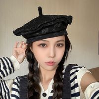 Korean Hat All-match Fashion Flower Cloth Cloud Hat Female Japanese Style Face-looking Small Beret Casual Trend Painter Cap main image 4
