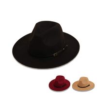 Wine Red Hat New Belt Word Buckle Top Hat Autumn And Winter Woolen Jazz Hat Wide-brimmed Sun Hat main image 2
