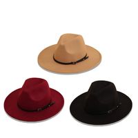 Wine Red Hat New Belt Word Buckle Top Hat Autumn And Winter Woolen Jazz Hat Wide-brimmed Sun Hat main image 3