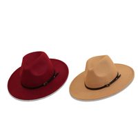 Wine Red Hat New Belt Word Buckle Top Hat Autumn And Winter Woolen Jazz Hat Wide-brimmed Sun Hat main image 4