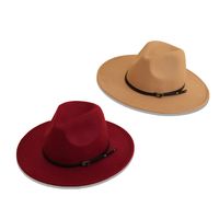 Wine Red Hat New Belt Word Buckle Top Hat Autumn And Winter Woolen Jazz Hat Wide-brimmed Sun Hat main image 5